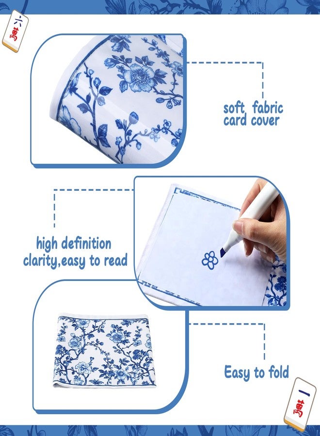 Sonwyoung 4 Pack Chinoiserie Mahjong Card Holder Chinoiserie Print Mahjong Card Sleeve Large Size(6 1/8”x4 3/4”) Soft Printed Fabric Scorecard Protector Holder Cover Gifts(Blue) - Image 3